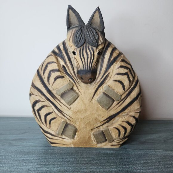 Hand-Carved James Haddon Zebra Figurine • Philippines Folk Art Wood Carving - Picture 1 of 6